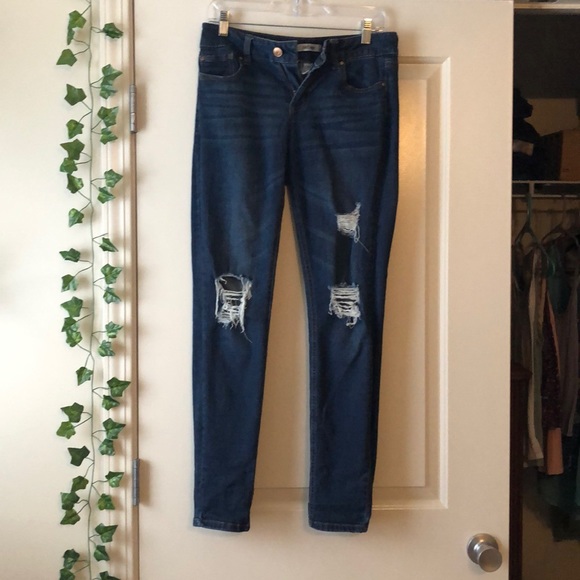 refuge Denim - Distressed Dark Denim Jeans
